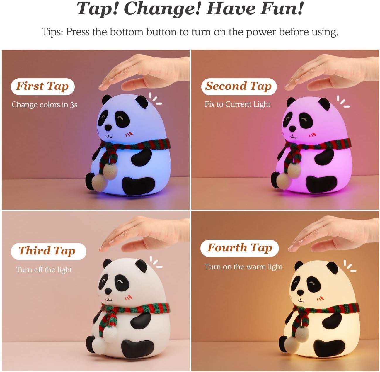 🐼 Cute Panda Night Lamp – USB Rechargeable 7-Color LED Light