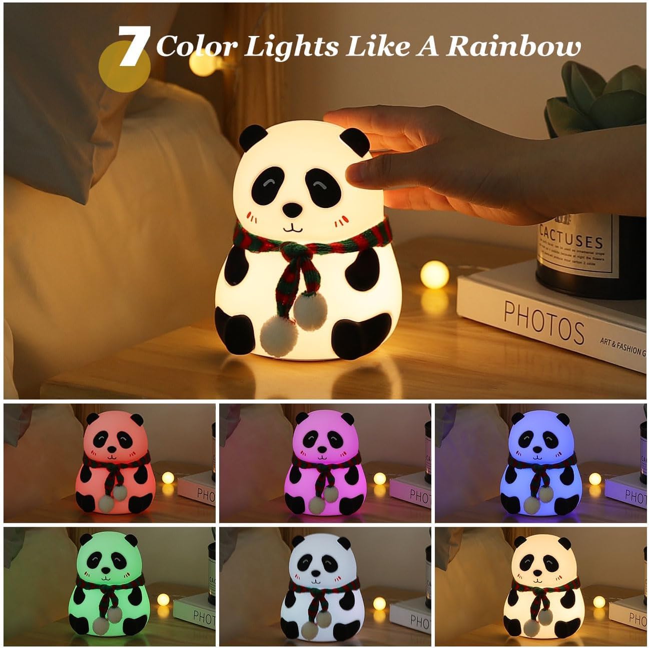 🐼 Cute Panda Night Lamp – USB Rechargeable 7-Color LED Light