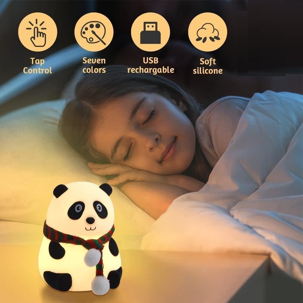 🐼 Cute Panda Night Lamp – USB Rechargeable 7-Color LED Light
